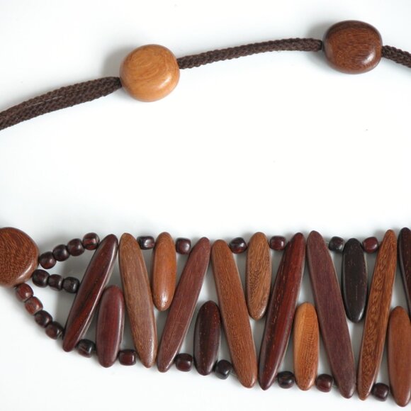 Vtg Mid Century Modern Boho Hippie Belt 1970s Waist Hip Belt FLAT WOOD BEAD main image 11